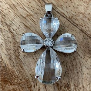 Checkerboard cushion cut crystal cross pendant